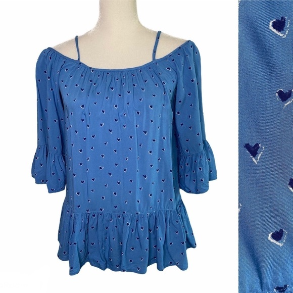 Beachlunchlounge lexi off shoulder ruffle top Heart printed Size XS - Picture 1 of 9